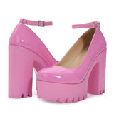 Heeled Ankle Strap Pumps Sweet Platform Pink Square Heel Woman High Heels Pumps Platform Shoes 2023 Spring Woman