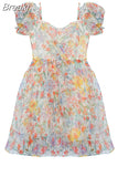 Sleeve One Piece Dress Korean Style Casual 2023 Summer Fairy Elegnat Floral Mini Dress Beach Sweet Short Sleeve Dress