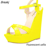 Open Toe Ankle Strap Platform Wedge Women Sandals 14cm Super High Heels Gladiator Ladies Shoes Buckle
