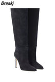 Women High Knee Boots Large Size Slip-on Long Boots Women Stiletto Designer Shoes Sexy Pointed Toe High-heeled Demonia
