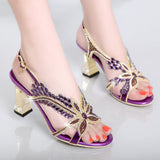 Women Wear Comfortable Non-Slip Open Toe Shoes With Rough Heels And A New Elegant Bohemian Crystal High