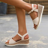 New Fashion Wedge Women's Sandals Summer Lightweight Non Slip Beach Shoes Woman Black PU Leather Platform Sandalias