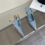 Gladiator Sandals Women High Heels Shoes Pointed Toe Shallow Pumps Strange Heels Runway Slingback Stiletto Sandals