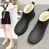 Rain Boots for Women Autumn Winter Waterproof Shoes Girls Mid Calf Rainboots Woman Plush Rain Shoes Fur Lined