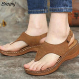 Women Strap Sandals Women's Flats Open Toe Solid Casual Shoes Rome Wedges Thong Sandals Sexy Ladies