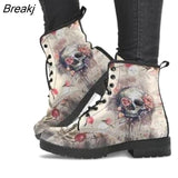 Skeleton Women's Snow Ankle Motorcycle Boots Skull Pansy Low Heel Fashion Shoes Vintage Pu Leather Warm Winter High