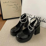 Women Pumps Mary Jane Round Toe Shoes Thick High Heels Shoes Female New Lolita Spring Fashion Black Genuine Leather Shoes