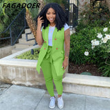 Fall 2023 Two Piece Set Women Outfits Solid Double Breasted Blazer Coat and Sashes Pants Office Lady Casual Street