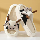 Cartoon Milk Cow Home Slippers Women Thick Sole Open Toe Cotton Slippers Woman 2023 Autumn Winter Soft Indoor Slides