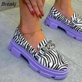 Women Slip on Flat Casual Shoes Fashion Leopard Chain Decoration Platform Loafers Female Retro Chunky Sneakers Zapatillas