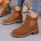 Breakj And Winter New Lady Martin Boots Loose Belt Buckle Round Head And Mid-Sleet Women's
