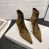 Women Boots High Heels Shoes Luxury Designer Boots-Women Stiletto Ankle Pointy Fashion Stockings Rubber 2024 Ladies Lace-Up