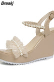Leather Slides Platform Wedges Gladiator Sandals Women Summer Shoes Woman High Heels Sandals Small Plus Size 32 -