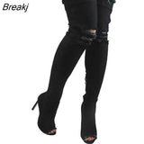 Boots Women Thigh High Boots 2018 Winter Women Boots High Heels Women Shoes tassel jean boot ladies shoes Good service