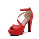 Leather Women Sandals 2023 Free Shipping Shoes Summer Casual Party Prom High Heels Size 34-50 Bead Buckle Peep Toe