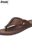 Summer Beach Men Flip Flops Pu Leather Slippers Male Flats Sandals outdoor Rubber Thong Beach Shoes Men Leather Brand