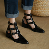 Women Shoes Summer Chunky Heel Sandals Pointed Toe Buckle Strap High Shoes Casual Black Fashion Ladies Hollow Ankle