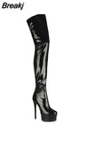 Long Boots Women Solid Color Patent Leather Botas Femininas High Heel Shoes Round Toe Women's Over-the-knee Boots