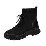 Women Ankle Boots Breathable Knitted 2023 Fashion Autumn Female Platform Boot Lace Up Mid-calf Boot Ladies Shoes