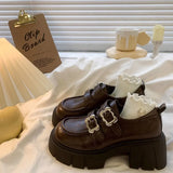 Breakj Small Leather Shoes Women's New Spring Black Lefu Shoes With Coarse Heel Height And Mary Jane Single