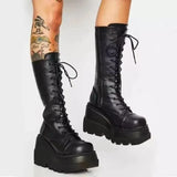 Women's Shoes Size 43 Gothic Platform Boots Motorcycle Rider Boots Knee High Boots Chunky Heel Zipper Women's