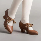 43 Retro Pointed Toe Shoes for Women Mary Janes Women's High Heels New Office Lace -up Pump Ladies Thick Heels Female