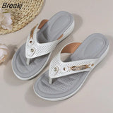 Women's Slippers Summer New Fashion Metal Button Slides Shoes Wedge Beach Sandals Women Outside Platform Leisure Flip