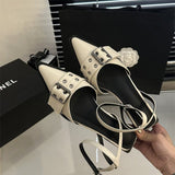 Woman 2024 Trend Women Chunky Sandals Summer Shoes Fashion Mid Heels Pointed Toe Party Shoes Brand Casual