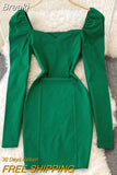Women Elegant Square Neck Long Sleeve Bodycon Mini Dress 2023 Fashion Spring Slim Party Club Dress Vestidos Fashion