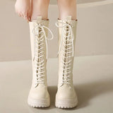 Chunky Platform Motorcycle Boots Women Thick Bottom PU Leather Knee High Boots Woman Autumn Winter Black Long Botas