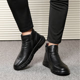 Men Chelsea Boots Slip-on Waterproof Ankle Boots Retro Black Men Fashion Boots Motorcycle Shoes Plus Size