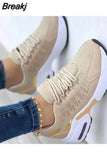 New Thick Bottom Sneakers Fashion Casual Wedge Sneakers Ladies Lace Up Mesh Women Vulcanized Shoes Plus Size Women's