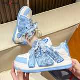 Women's Platform Vulcanized Shoes 2024 Spring Colorful Kawaii Casual Shoes Women's Board Shoes Round Toe Lace-up