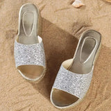 Gold Silver Sequins Wedges Slippers for Women 2023 Summer Open Toe Platform Sandals Woman High Heels Slides Ladies