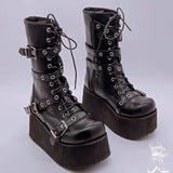 Breakj New Punk Belt Buckle Bottom Side Pull Short Boots Female Size 43 Large Size Women