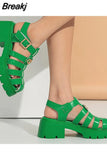Chunky Heels Sandals 2023 Spring Summer Shoes Gothic Style Cool Fashion Walking Comfy Office Lady Woman Shoes