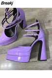Brand Woman Shoe Shining High Heel Women Pumps Elegant Ankle Strap Female Platform Shoes Office Lady Summer Women