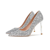 High Heels Women Sequins Thin Stiletto Banquet Wedding Shoes 2024 New Autumn /Winter Sexy Pointed Toe Ladies Party
