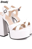High Heeled Women's Sandals New Fashion 2023 Summer Ankle Buckle Flock Sandals European Style Sexy Party Banquet
