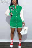 Women Long Sleeve Single Breasted Sweatshirt Style Baseball Casual Mini Dress Autumn 2023 Street Active Dresses