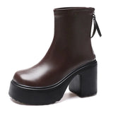 Women Chunky High Heels Ankle Boots Pu Leather Thick Platform Gothic Booties Woman Back Zipper Short Boots Female