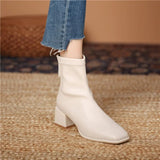Color Short Boots for Women's New Autumn Winter Mid Barrel Back Zipper Coarse Heel Square Head Fashion Boots for