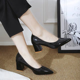 new Korean wild thick with high heels shallow mouth pointed work single shoes classic simple large size women's