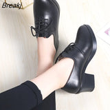 Women Pumps Shoes Genuine Leather Pointed Toe Lace-Up 8cm&5cm Thick High Heel Shallow Solid Casual Female Shoes Plus