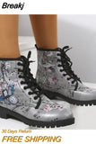 Winter New Round Head Cross Lacing Low Barrel Adult Gray Beauty European and American Large Size Lace Up