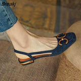 New Summer Elegant Office Ladies Shoes Women Casual Shoes Square Heel Sandals Slip on Woman Flats Vintage