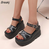 2023 Summer Platform Sandals for Women Sweet Gothic Punk Heart Chain Buckle Comfy Wedge Sandals Woman Shoes Zapatillas