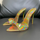 Heel Slippers Women Shoes Summer Peep Toe Mixed Colors Stiletto Sandals Sexy Party Ladies Shoes Luxury Woman