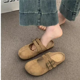 Breakj Shoes 2025 Spring And Summer New Retro Bun Head Thick Bottom Wear A Word With Half-Drag Belt Buckle