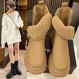 New Winter Fur Women Ankle Boots Fashion Square Toe Side Zippers Ladies Warm Plush Short Boots Thick Sole Flats Heel